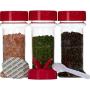 Spice Containers 10 sets - 7 oz. clear plastic pet spice jars storage container bottles with red sifter spoon caps - 10 bottles with caps - plus 2 mini spoons