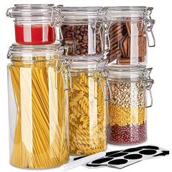 Storage Jars with Airtight/Water-tight Seal Lid Potable Clear PET Food Container Stackable for Kitchen & Bathroom Organizers of Dry Food, Juice, Jam, Cream, Lotion, Set of 6