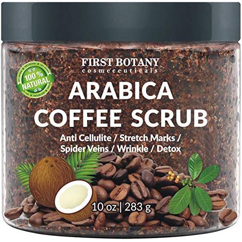 100% Natural Arabica Coffee Scrub with Organic Coffee, Coconut and Shea Butter - Best Acne, Anti Cellulite and Stretch Mark treatment, Spider Vein Therapy for Varicose Veins & Eczema 10 oz