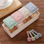 Seasoning Rack Spice Pots,4 Acrylic Seasoning Box Set with Cover and Spoon,Storage Container Condiment with Removable Cruet Jars (Multicolor)