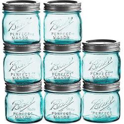 Ball Jars - Blue 8 Ounce Bundled With SEWANTA Jar opener (8 Pack)