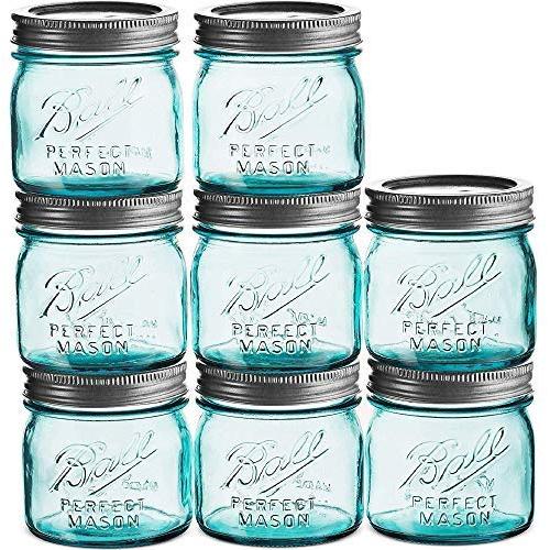 Ball Jars - Blue 8 Ounce Bundled With SEWANTA Jar opener (8 Pack)