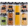 ME.FAN Airtight Food Storage Container Set [7-Piece Set] Durable Seal Pot- Cereal Storage Containers - 24 Chalkboard Label - Kitchen Cabinet Organization - BPA Free - Clear Plastic with Black Lid