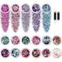 LIMGLIM 17pcs Mermaid Chunky Body Glitter Sequins Holographic Glitters Iridescent Flakes Hexagon Mixed Stars Shapes for Nails Art Crafts Eyes