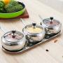 stainless steel Spice jar set Glass covered sugar bowl creative Spice jar storage container kitchen supplies-C