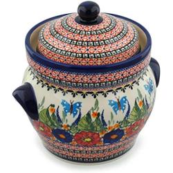 Polish Pottery Fermenting Crock Pot with Water Seal (14 Cups) Spring Splendor UNIKAT