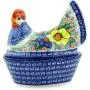 Polish Pottery 7?-inch Hen Shaped Jar (Summertime Blues Theme) Signature UNIKAT + Certificate of Authenticity Polish Pottery 7?-inch Hen Shaped Jar (Summertime Blues Theme) Signature UNIKAT + Certificate of Authenticity