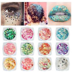 12 Colors Self-adhesive Chunky Body Face Glitter - Holographic Cosmetic Glitter For Hair Eyes Lip, Colorful Mixed Makeup Palette for Festival, No Need Extra Glue