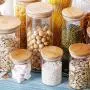 5 Pcs Glass Storage Jars - Clear Glass Bulk Food Storage Canister for Serving Tea, Coffee, Spice, Candy, Cookie - Keep Food Dry