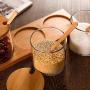 Danmu Glass Condiment Pots Bowls with Bamboo Lids, Spoon & Bamboo Base - Stylish Design Glass Storage Jar for Spices, Salt, Pepper, Coffee, Sugar, Seasoning, Ice Cream Toppings 300ML