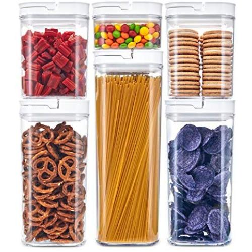 DuraHome FLiPLOCK Airtight Food Storage Containers 6 Piece Set - BPA Free Durable Clear Acrylic Container with Innovative Air Tight Handle Lid for Dry Goods Pantry Organization (Square)
