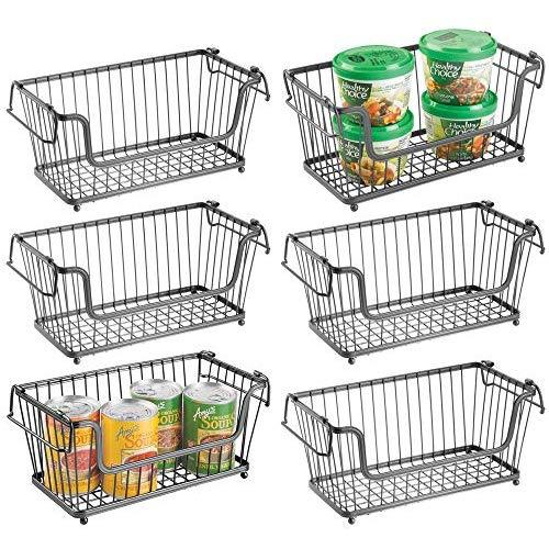 mDesign Modern Farmhouse Metal Wire Household Stackable Storage Organizer Bin Basket with Handles, for Kitchen Cabinets, Pantry, Closets, Bathrooms - 12.5