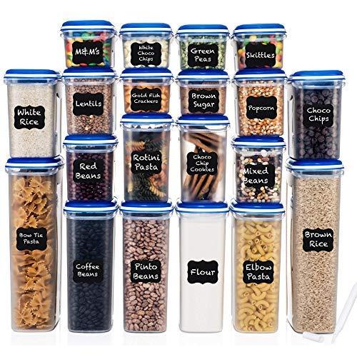 Shazo Food Storage Containers 40-Piece Set (20 Container Set) - Airtight Dry Food with Innovative Dual Utility Interchangeable Lid, FREE 14 pc Measuring Cups/Spoons, One Lid Fits All, Freezer Safe