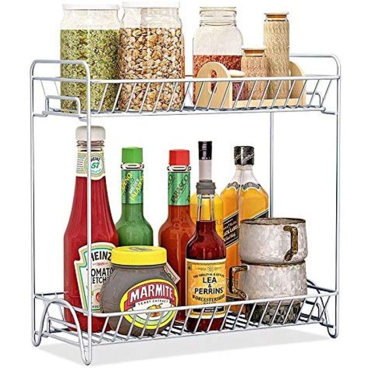 2-Tier Standing Spice Rack Kitchen Bathroom Countertop Storage Organizer  Shelf Pantry Holder