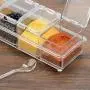 4er Acryl Gewürzboxen Set – Gewürzbehälter mit Deckeln und Löffeln – Essig- oder Ölbehälter zur Aufbewahrung von Gewürzen, Essig, Öl – 4er-Set für die Gewürzaufbewahrung