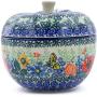 Polish Pottery 4?-inch Apple Shaped Jar made by Ceramika Artystyczna (Spring Butterfly Theme) Signature UNIKAT + Certificate of Authenticity