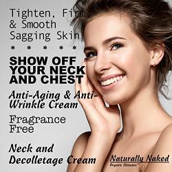 Neck and Décolletage Cream, 1.7 oz (50 ml), Tighten, Firm and Smooth Sagging Neck and Chest Skin, Wrinkles & Fine Lines. AHA cream 5% Glycolic Acid. 4% vitamin C, 70% Organic, Kosher Cert. Mat.