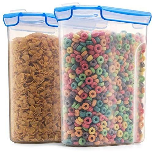 Airtight Cereal Containers Storage Set - 2-Pack [168 oz. 21 cup] With Silicone Sealed Locking Lids, Kitchen Pantry Containers For Baking, Flour, Sugar Rice Etc. Slim Space Saving for Neatly Organizing