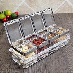 Martinimble Seasoning Box Seasoning Storage Container Condiment Jars Spice Cans Acrylic Clear Seasoning Box Separable Spice Rack Jar Salt Sugar Organizer Container with Cover Spoon