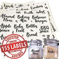 Talented Kitchen 155 Pantry Labels & Fridge ? 155 Cursive Labels, Supplementary Ingredients ? Food Jar Stickers Decal. Water Resistant Pantry Organization Storage (Set of 155? Non Main Cursive Pantry)