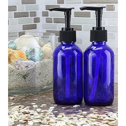 4-Ounce Cobalt Glass Pump Bottles (4 Pack), for Aromatherapy, Lotions, Soaps & More