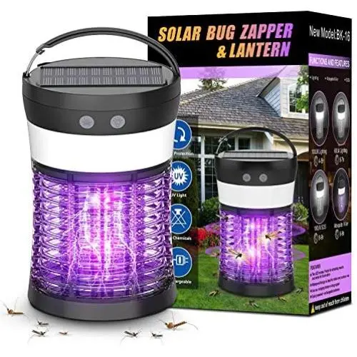 Elektro-Mücken-Zapper für Drinnen und Draußen, Elektrischer Mücken- und Fliegenabtötungs-Angel, Wasserdichter Solar-Beleuchtungs-Mückenlampen mit 3 Lichtmodi, USB Typ C Solar-Laden für Zuhause, Wandern, Hof, Terrasse