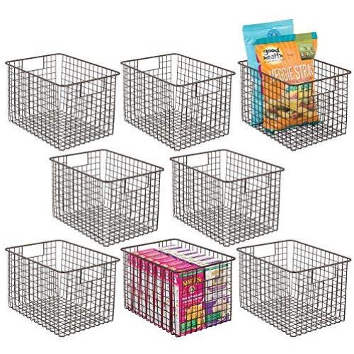 mDesign Farmhouse Decor Metal Wire Food Storage Organizer, Bin Basket with Handles for Kitchen Cabinets, Pantry, Bathroom, Laundry Room, Closets, Garage, 12" x 9" x 8" - 8 Pack - Bronze