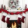 BLagenertJ Christmas Stocking Hanging Socks Plaid Pattern Gift Bag Candy Storage Pouch for Xmas Decor