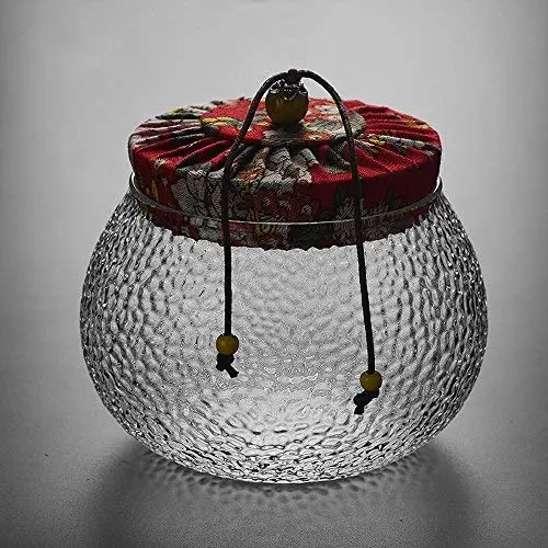 Handgemachte Glasbehälter mit Drachenschuppen-Muster, Teepfannenhalter mit Holzdeckel, 520ml (Farbe: Rot)