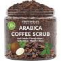 100% Natural Arabica Coffee Scrub with Organic Coffee, Coconut and Shea Butter - Best Acne, Anti Cellulite and Stretch Mark treatment, Spider Vein Therapy for Varicose Veins & Eczema 10 oz