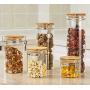 AUYE Glass Storage Jar,Coffee Bean & Kitchen food Container With Clamp Airtight wood Lid (29-Ounce)