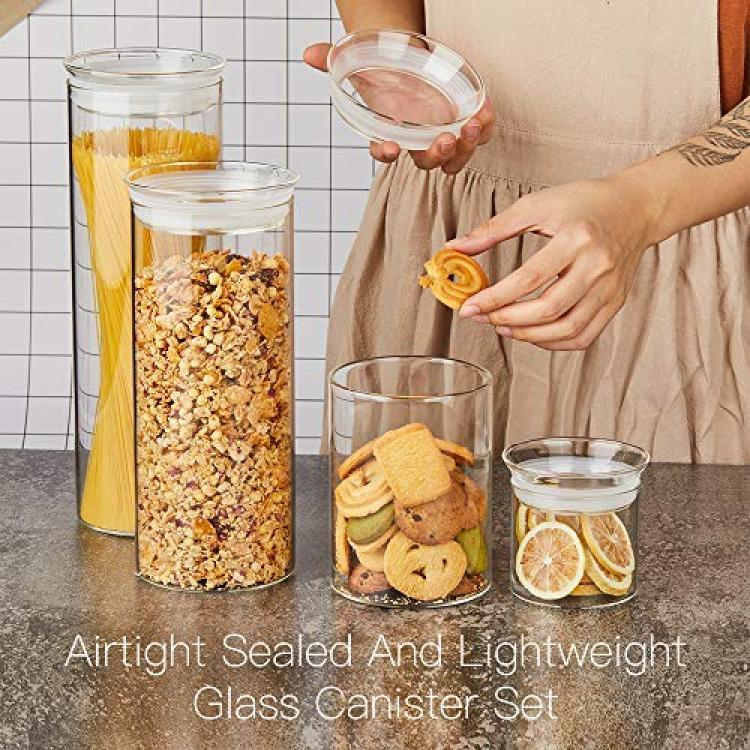 ZENS Glass Canisters with Glass Lids, Airtight Sealed 65.5 Fluid Ounce Tall Storage  Jars Spaghetti Containers