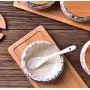 Ceramics Retro Japanese Flower Sugar Salt Pepper Storage Jar with Wood Lid And Spoon