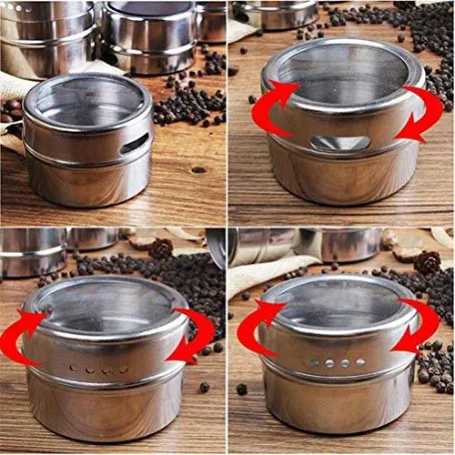 BESTOMZ Spice Jars Stainless Steel Storage Jars 6pcs Small Bottles and Rack BESTOMZ Spice Jars Stainless Steel Storage Jars 6pcs Small Bottles and Rack