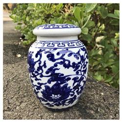 Decorative Blue and White Lotus Pattern Porcelain Storage Container or Display Unit.Large