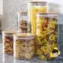 5er Set Glas Lebensmittelbehälter mit Bambusdeckeln – Ideal für Nüsse, Pasta, Mehl, Zucker, Reis, Kekse, Süßigkeiten.