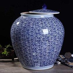 Food Jars & Crocks Rice Storage Kitchen Ceramic Large Capacity Rice Cylinder Household Moisture-proof Insect-proof Cover Rice Storage Tank Orchid Pattern Storage Tank (Color : Blue, Size : 3642cm)