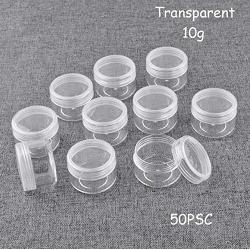 50PCS 10Gram 10ML Cosmetic Sample Containers Small Jars Bottle Storage Container Plastic Round Pot Tiny Makeup Glitter Containers with Screw lids For Nial Arts, Eye Shadow, Powder, Jewelry, Beads