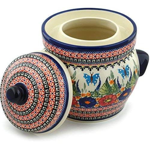 Polish Pottery Fermenting Crock Pot with Water Seal (14 Cups) Spring Splendor UNIKAT