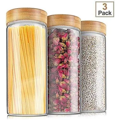 Weetall Glass Storage Jars Kitchen Canisters Set-3 1.2L, Glass Cans with Lids Sealed Food Storage Containers for Sugar, Coffee, Cookies, Rice, Baking Supplies