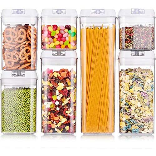 ME.FAN Air-Tight Food Storage Container Set - [7-Piece Set] - Durable Seal Pot- Cereal Storage Containers - For Dry Foods & Liquids - Kitchen Space Saving - BPA Free - Clear Containers with White Lids
