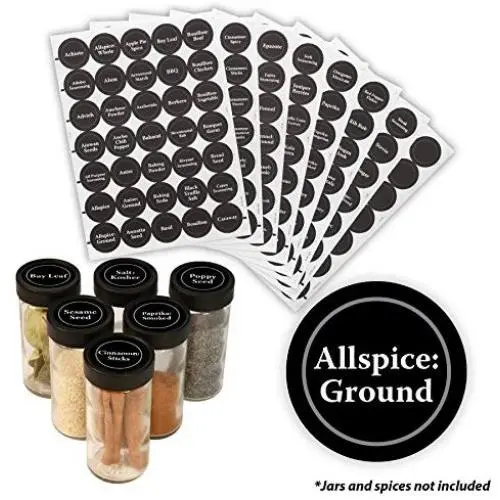 AllSpice 315 Preprinted Wasserfeste Runde Gewürzglas Etiketten Set 1.5