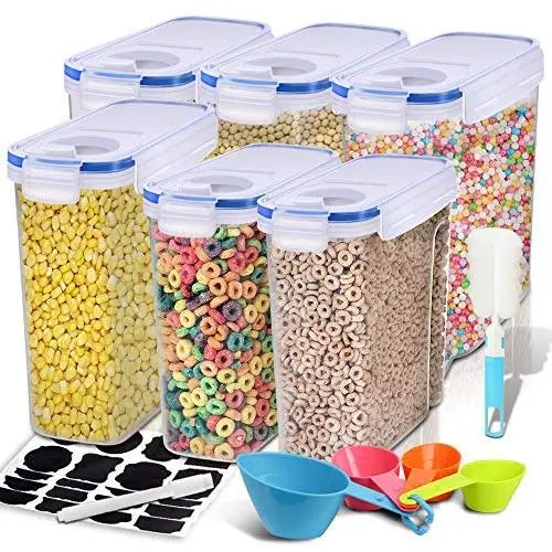 EAGMAK Belüftete Trockenlebensmittelflaschen, BPA-frei, Set von 6, für Mehl, Snacks, Nüsse u.v.m. (Blau)