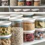 Kitchen Sealed Storage Container,Storage Jars Airtight Plastic With Lids,Stackable,Cereal Storage Container,Large opening design,save space,Waterproof and moisture proof,Pink-550ML