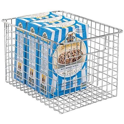 mDesign Farmhouse Decor Metal Wire Food Storage Organizer, Bin Basket with Handles for Kitchen Cabinets, Pantry, Bathroom, Laundry Room, Closets, Garage - 12" x 9" x 8" - Chrome