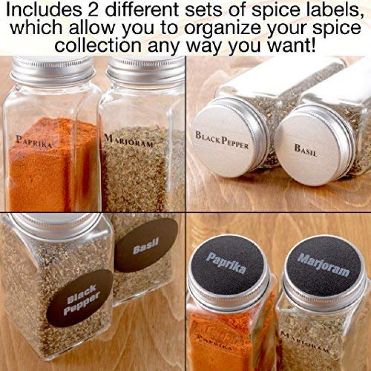 24 Pcs Glass Spice Jars/Bottles - 4oz Empty Square Spice Containers with  612 Spice Labels - Shaker