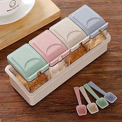 Seasoning Box, Maserfaliw 4 Grids Separable Transparent Kitchen Sugar Spice Salt Jar Seasoning Storage Box, Recyclable, Suitable For Holiday Gifts In The Outing and Indoors. Seasoning Box, Maserfaliw 4 Grids Separable Transparent Kitchen Sugar Spice Salt Jar Seasoning Storage Box, Recyclable, Suitable For Holiday Gifts In The Outing and Indoors.