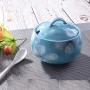 Ceramics Blue Sugar Salt Pepper Storage Jar Seasoning Pot with Lid and Spoon for Home and Kitchen