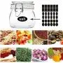 Glasbehälter für die Küche, Gosear 4 Stück 250ml Runde Klare Glas-Küchenbehälter + 36 Stück Schablonen-Schriftzug-Aufkleber für Haus-, Küche, Snacks, Soßen, Kunsthandwerk, Dekorationsprojekte