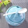 Ceramics Blue Sugar Salt Pepper Storage Jar Seasoning Pot with Lid and Spoon for Home and Kitchen